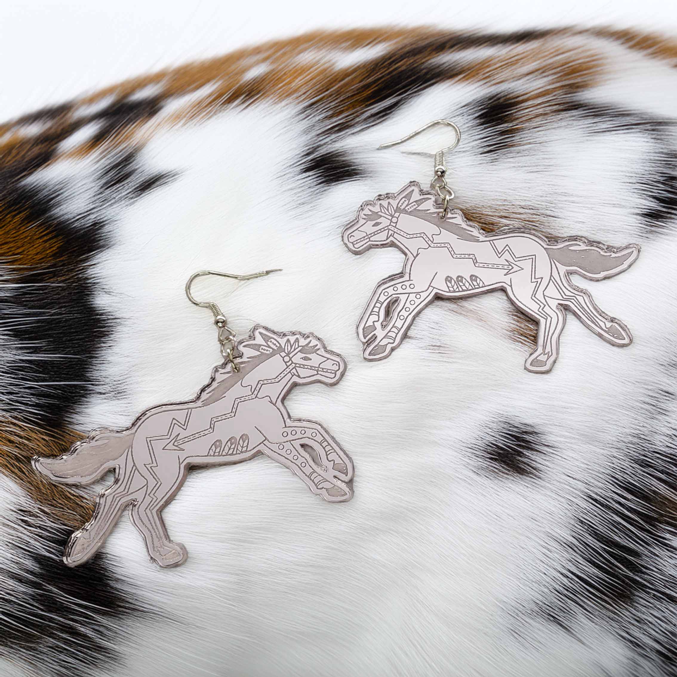 Modern Ledger Horse Handmade Acrylic Engraved Earring Set