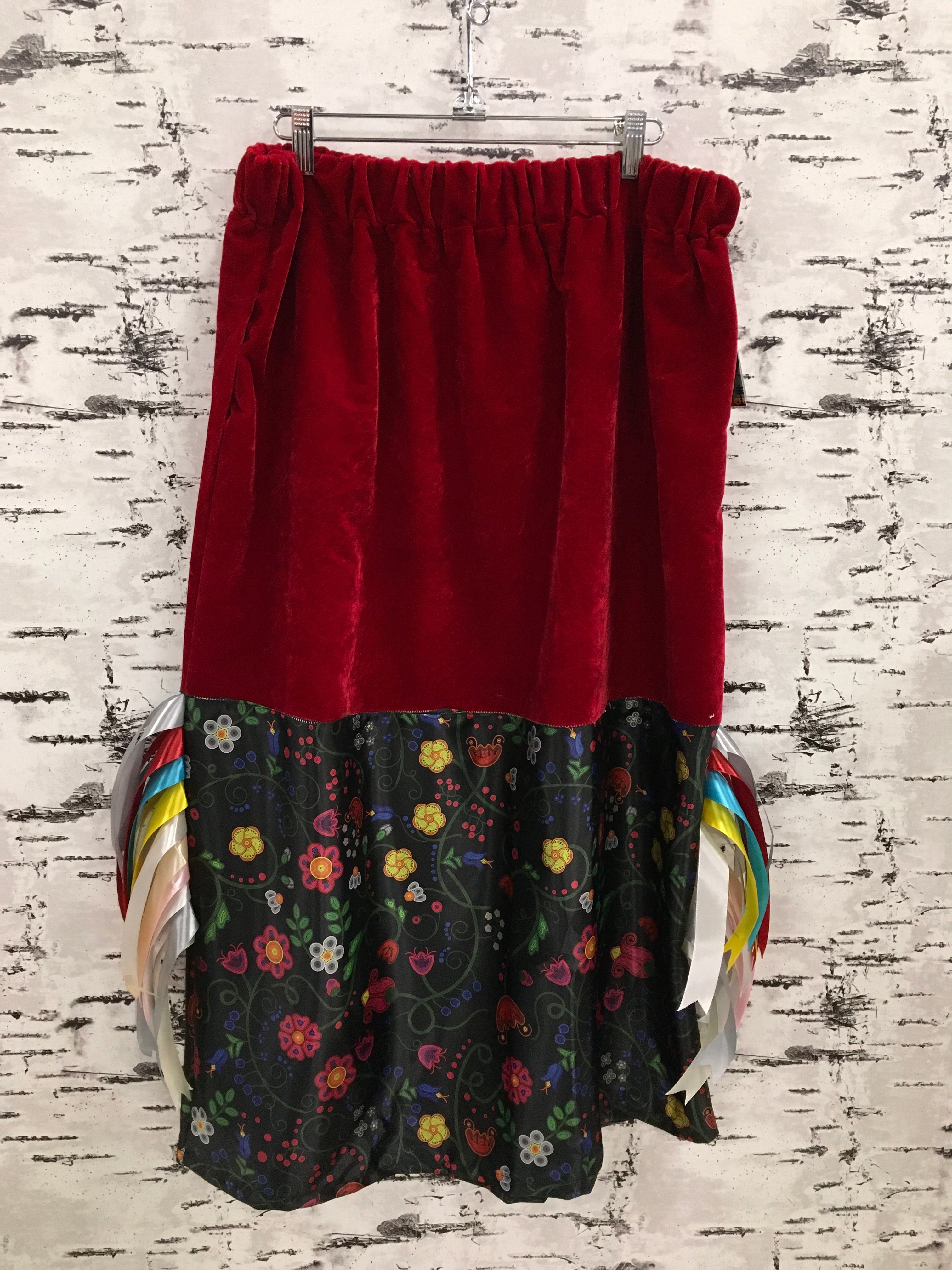 Handmade Satin Beaded Nipin and Red Velvet Ribbon Skirt