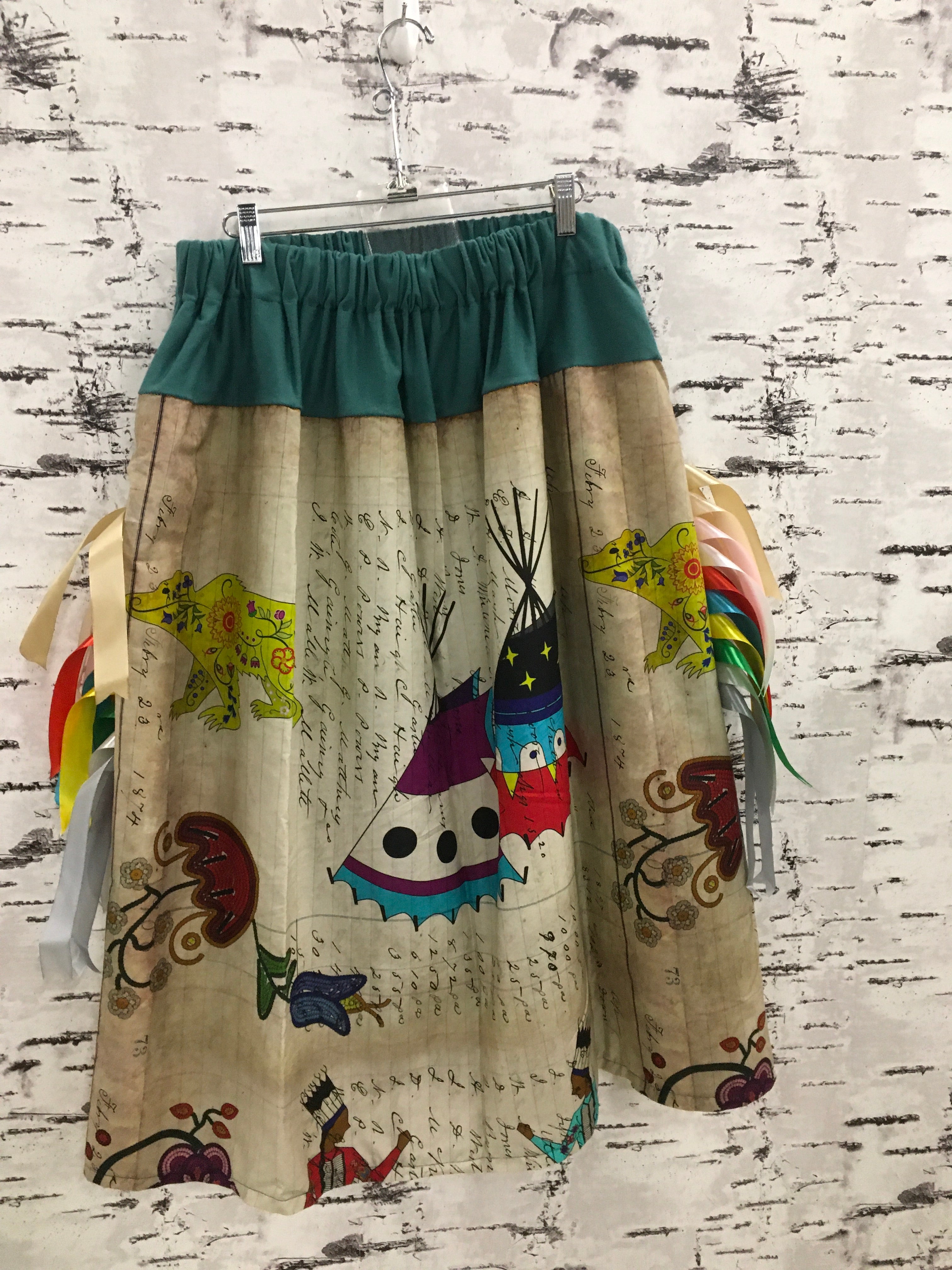 Handmade Floral Encounter Green Ribbon Skirt