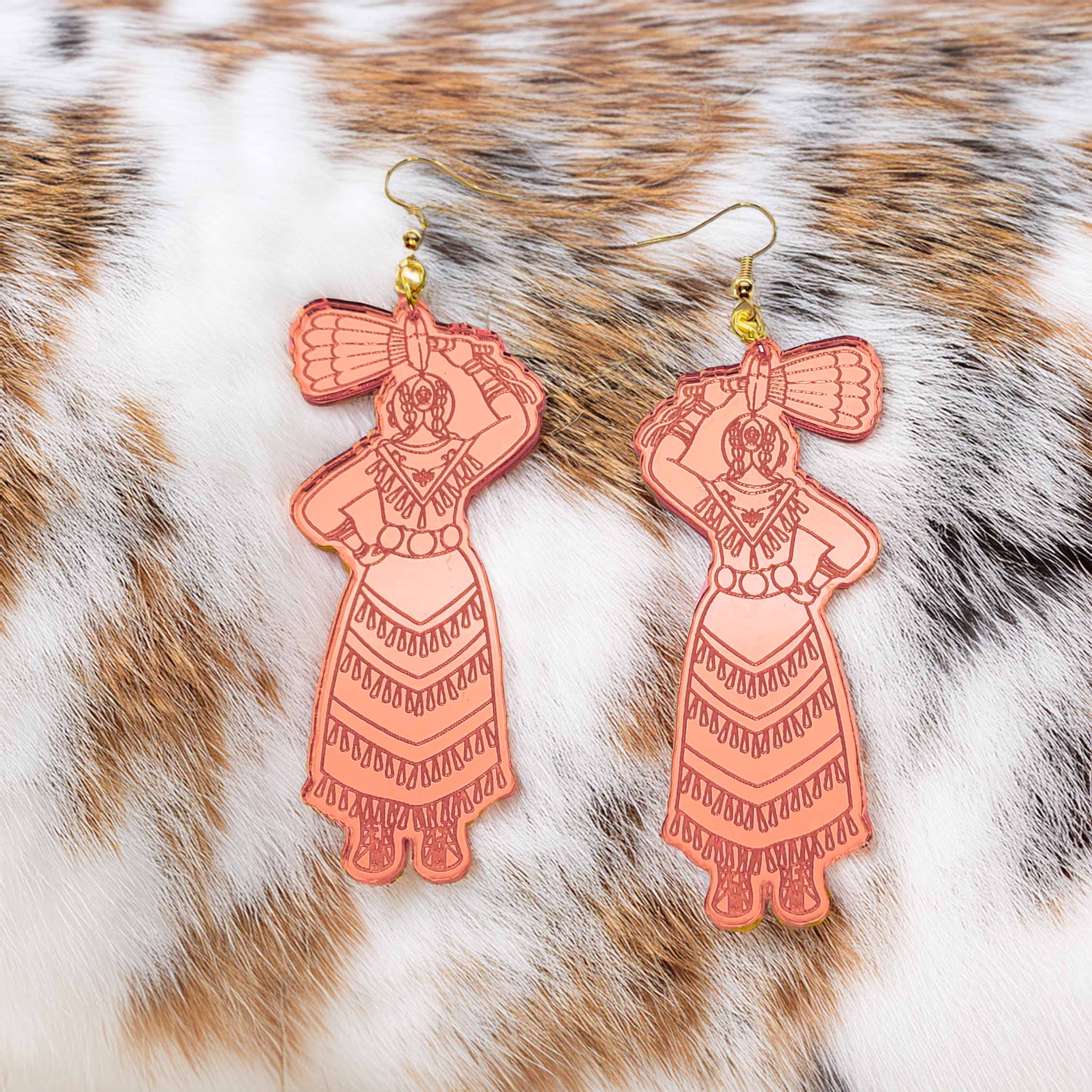 Modern Ledger Jingle Dancer 1 Handmade Acrylic Engraved Earring Set