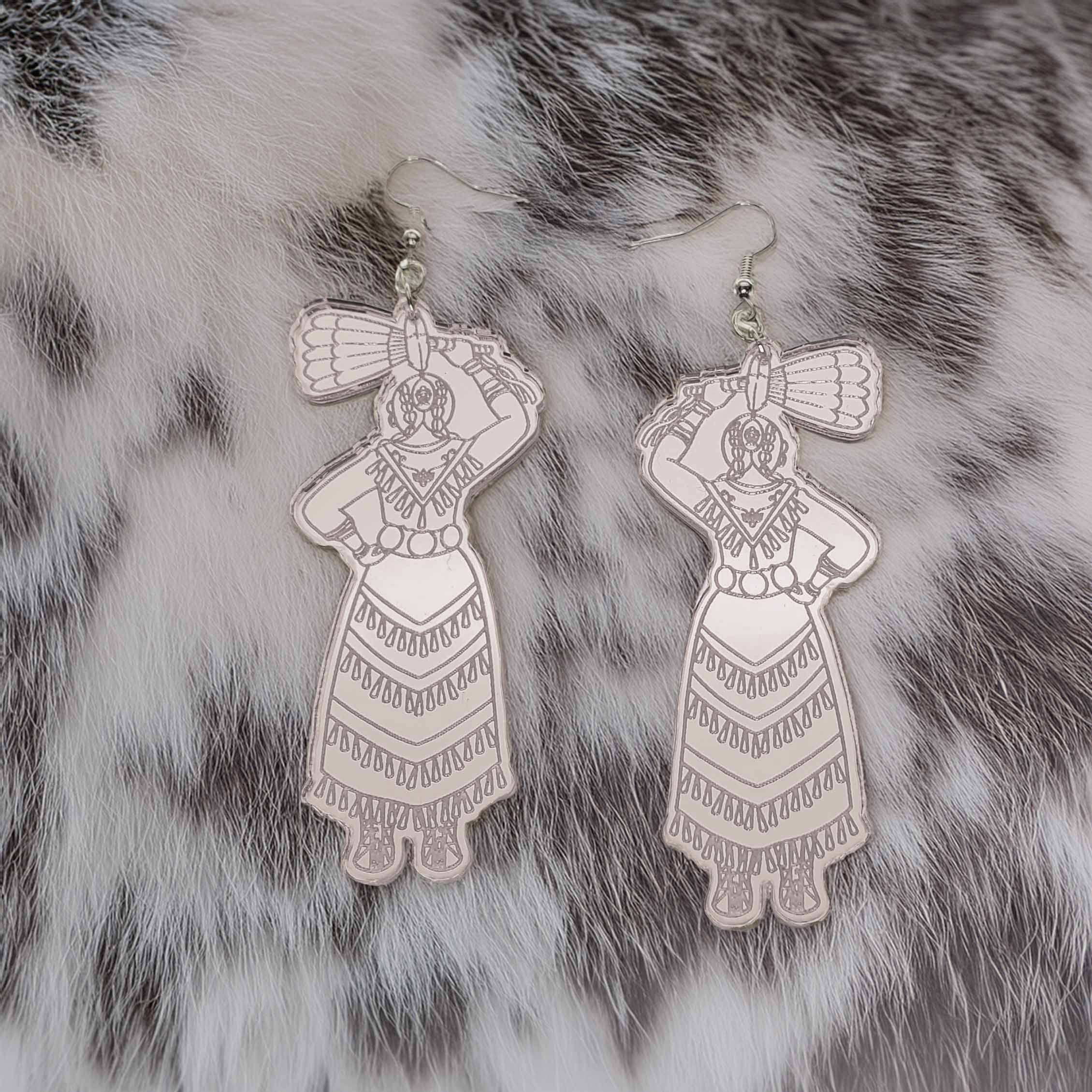 Modern Ledger Jingle Dancer 1 Handmade Acrylic Engraved Earring Set