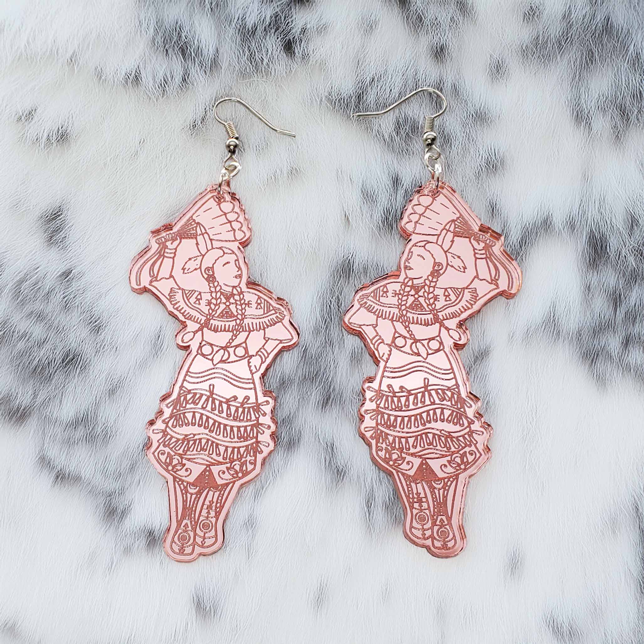 Modern Ledger Jingle Dancer 2 Handmade Acrylic Engraved Earring Set