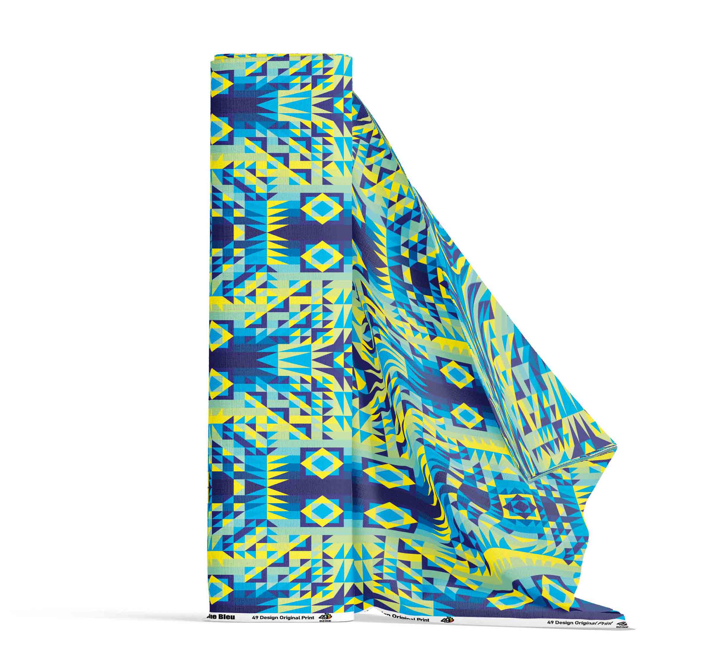 Kaleidoscope Jaune Bleu Satin Fabric By the Yard Pre Order