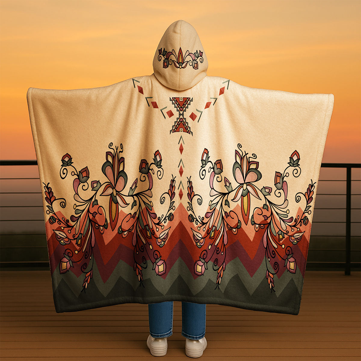 Burnt Sky Petals Women's Hooded Blanket