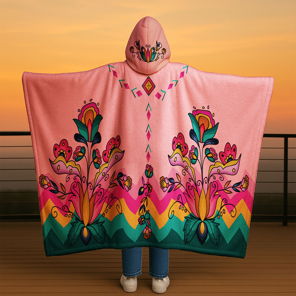 Copper Prairie Petals Women's Hooded Blanket