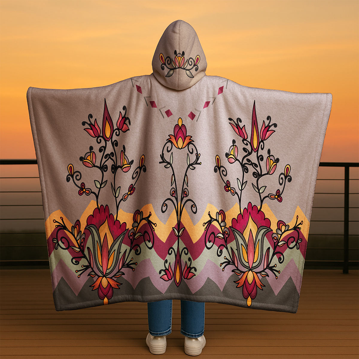 Crimson Drift Petals Women's Hooded Blanket