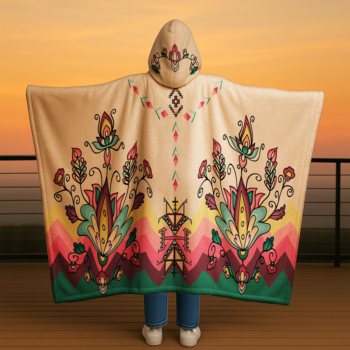 Golden Harvest Bloom Women's Hooded Blanket