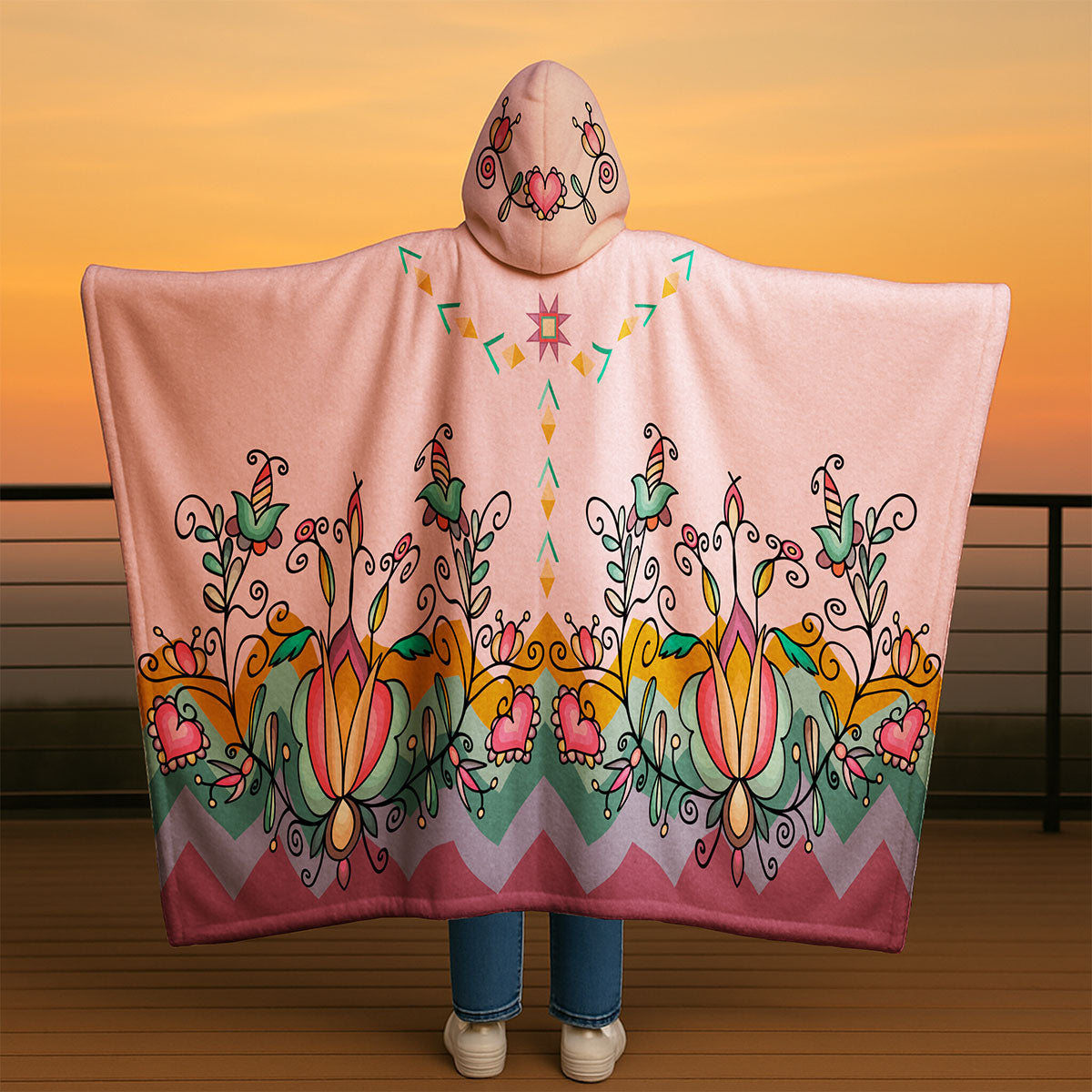 Harvest Hearth Floral Bloom Women's Hooded Blanket