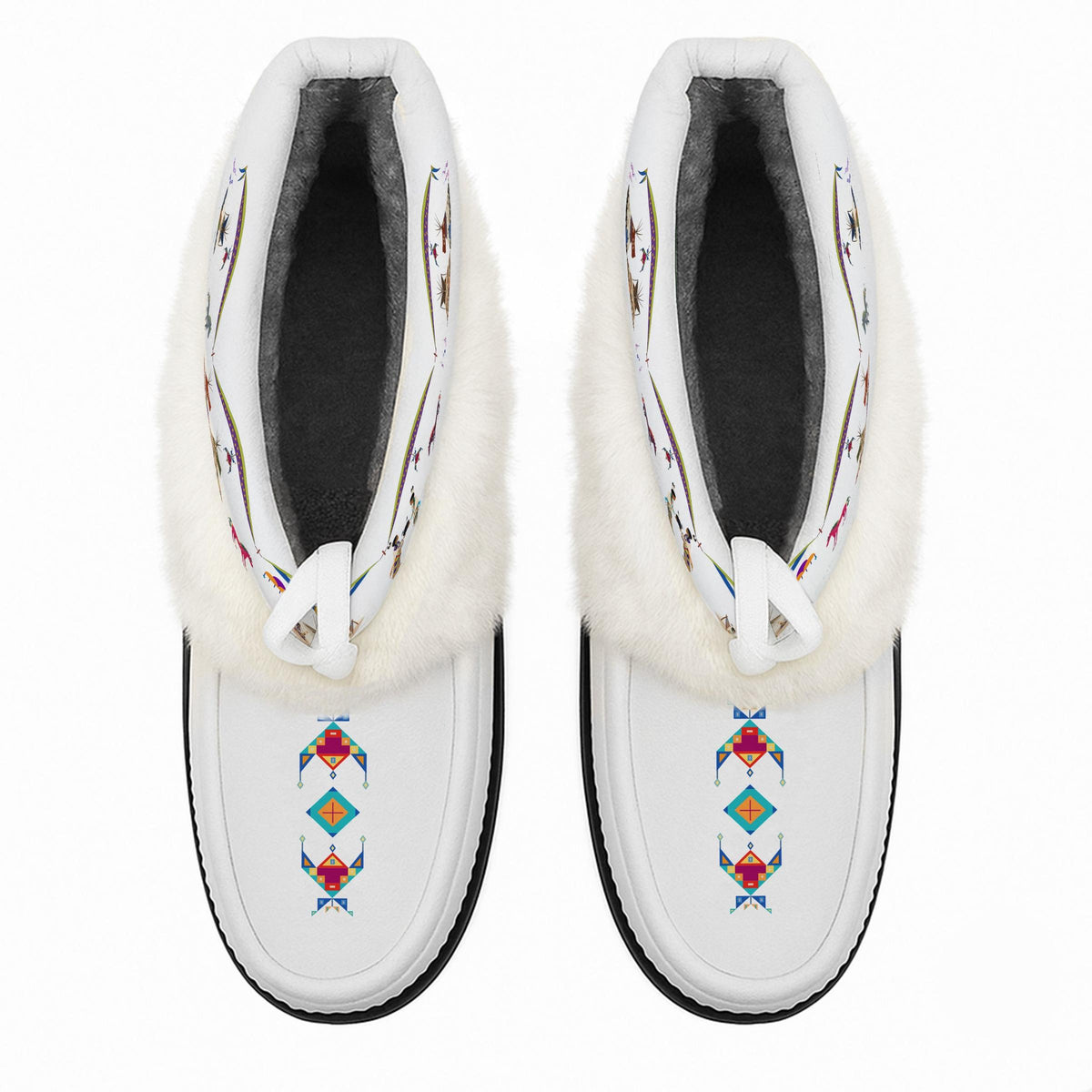 Legacy of the Rainy Chief white ankle MocLux (white fur) from above, showing the plush lining and printed toes