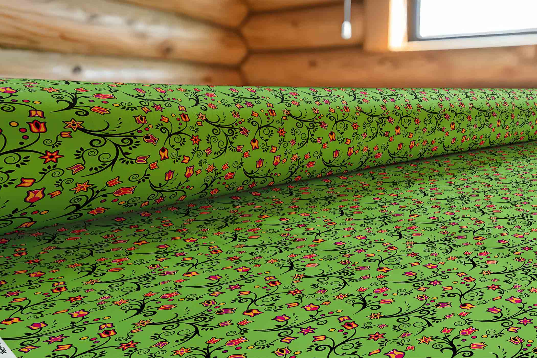 Light Green Yellow Star Satin