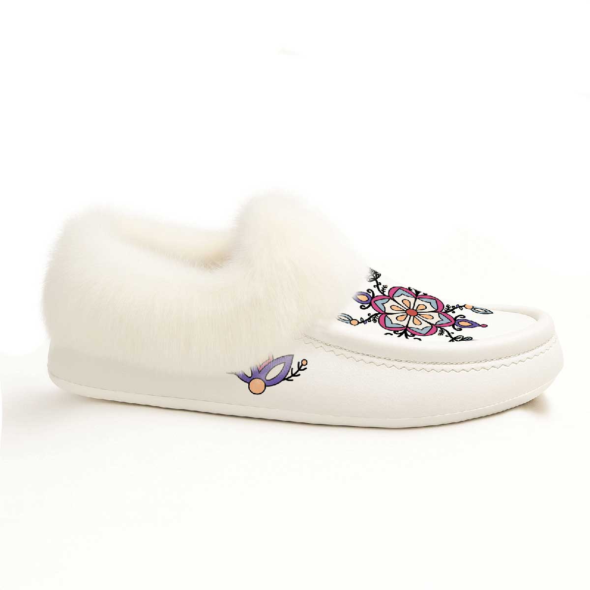 Aurora Petal Glow White Leather White Fur Moccasin