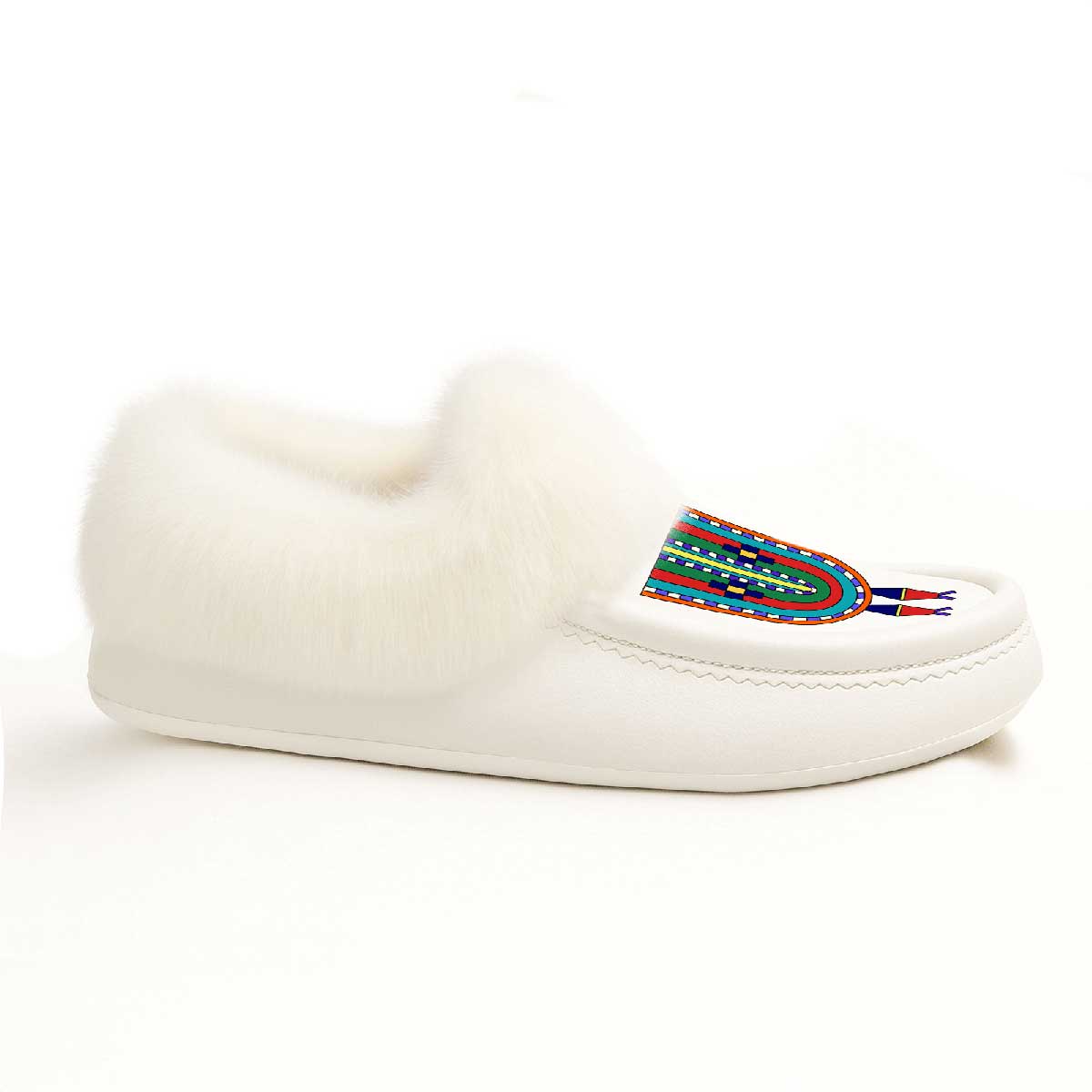 River Hold White Leather White Fur Moccasin