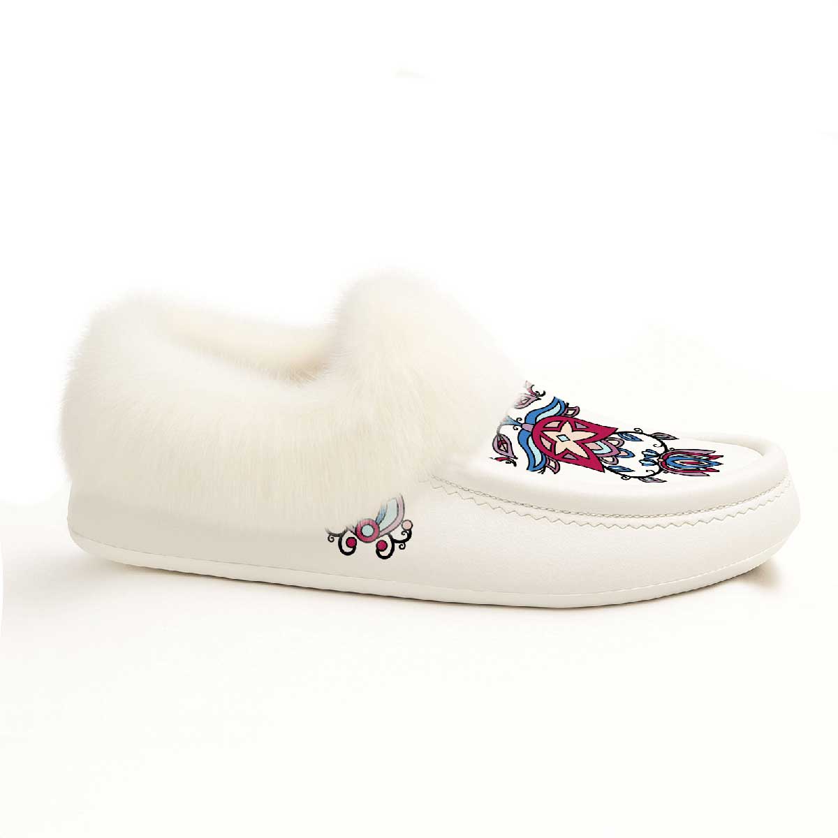 Northern Ember White Leather White Fur Moccasin