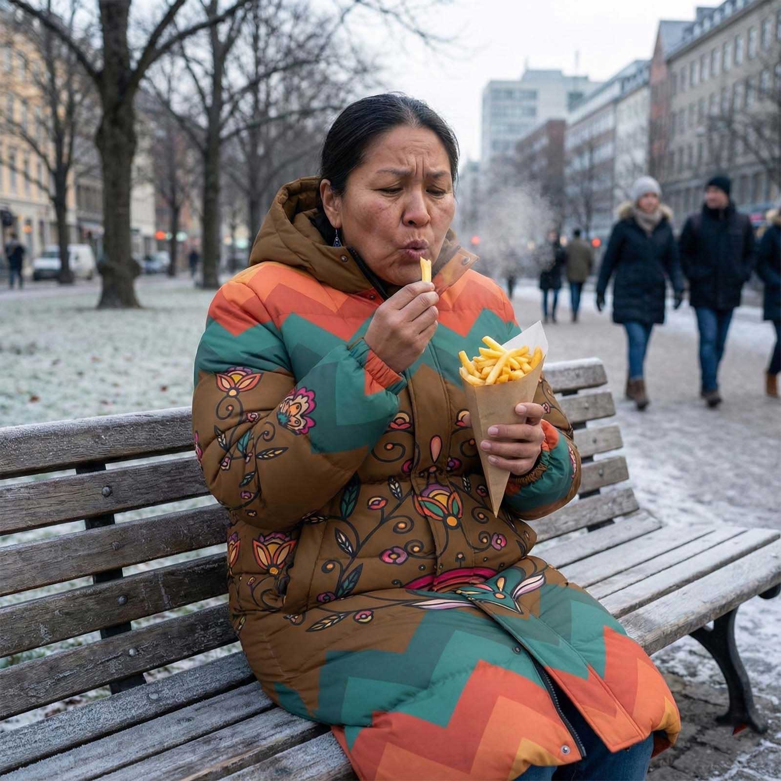 Maple Shine Ribbon Rose Unisex Long Down Jacket
