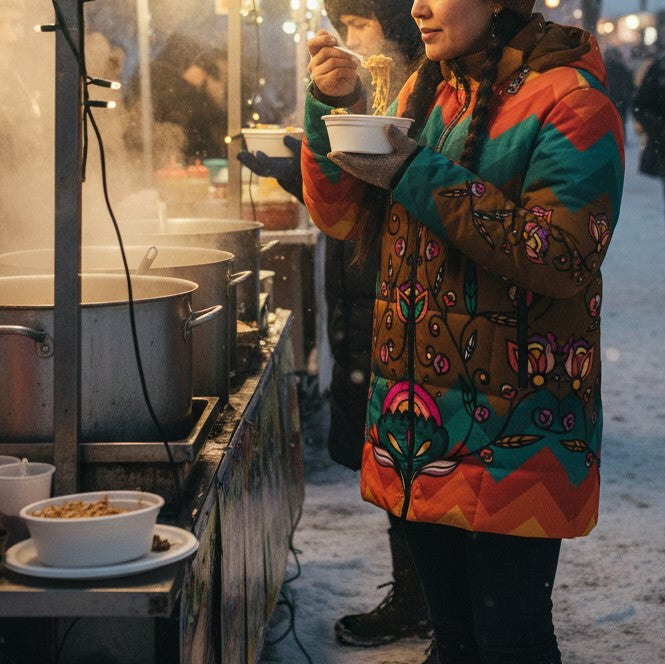 Maple Shine Ribbon Rose Women's Hooded Puffer Coat