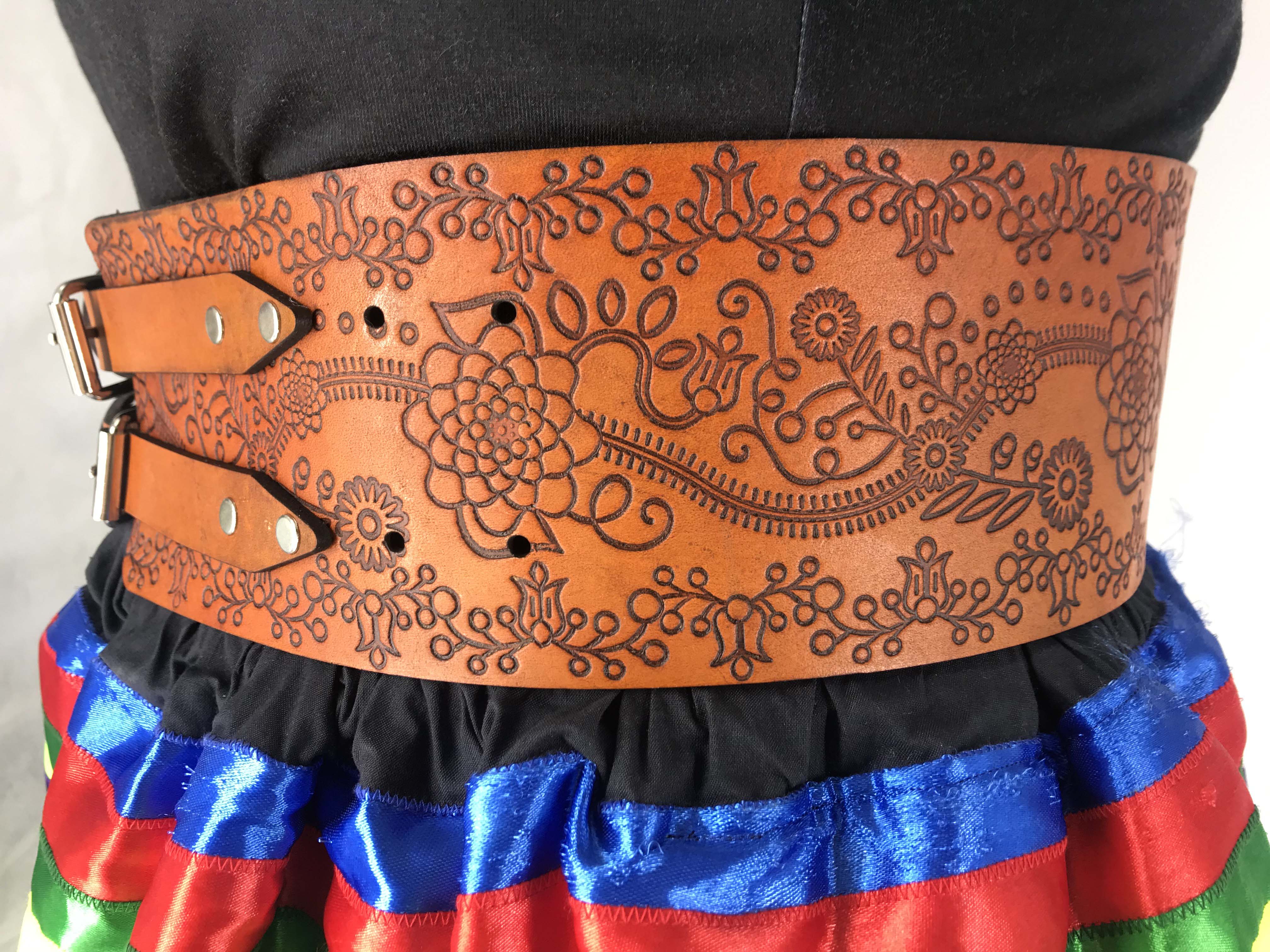 Metis Floral Handmade Thick 4 Inch Leather Belt