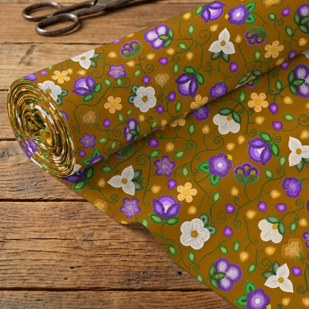 Midnight Moss Bloom Toffee Satin Fabric By the Yard Pre Order
