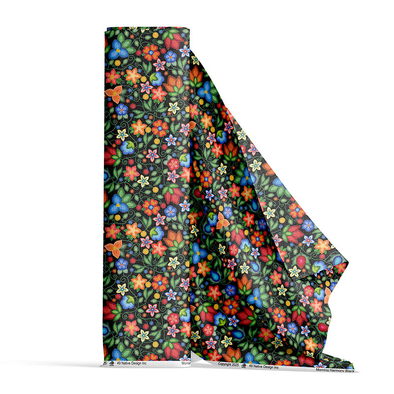 Morning Harmony Black Satin Fabric By the Yard Pre Order
