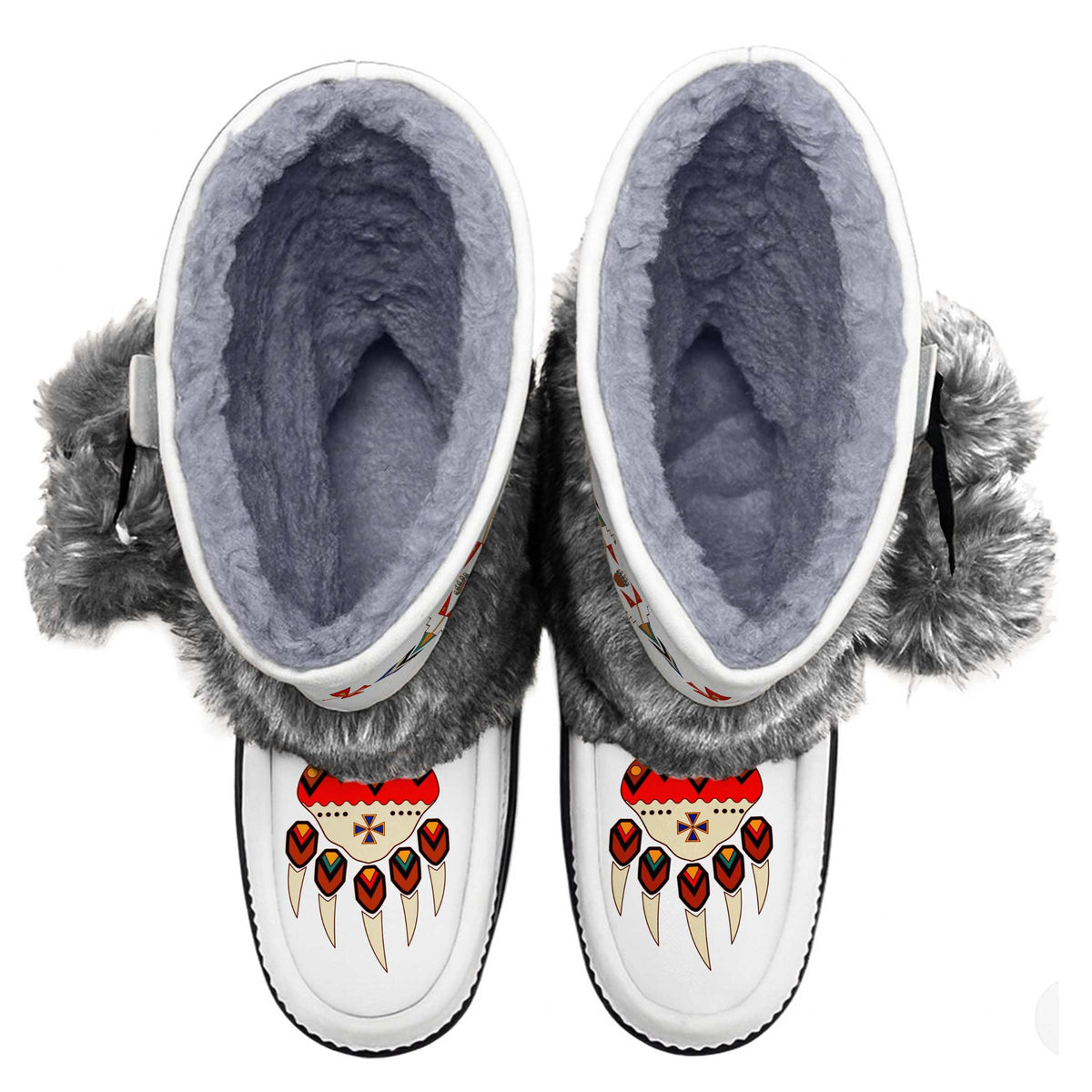 Morning Star Bear White Real Leather MocLux Calf with Grey Fur