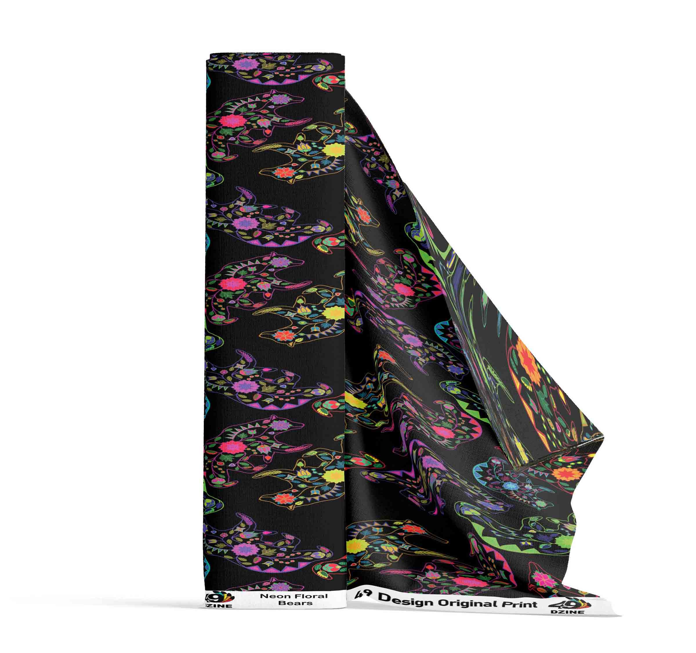 Neon Floral Bears 56 inch Cotton Poplin Pre Order