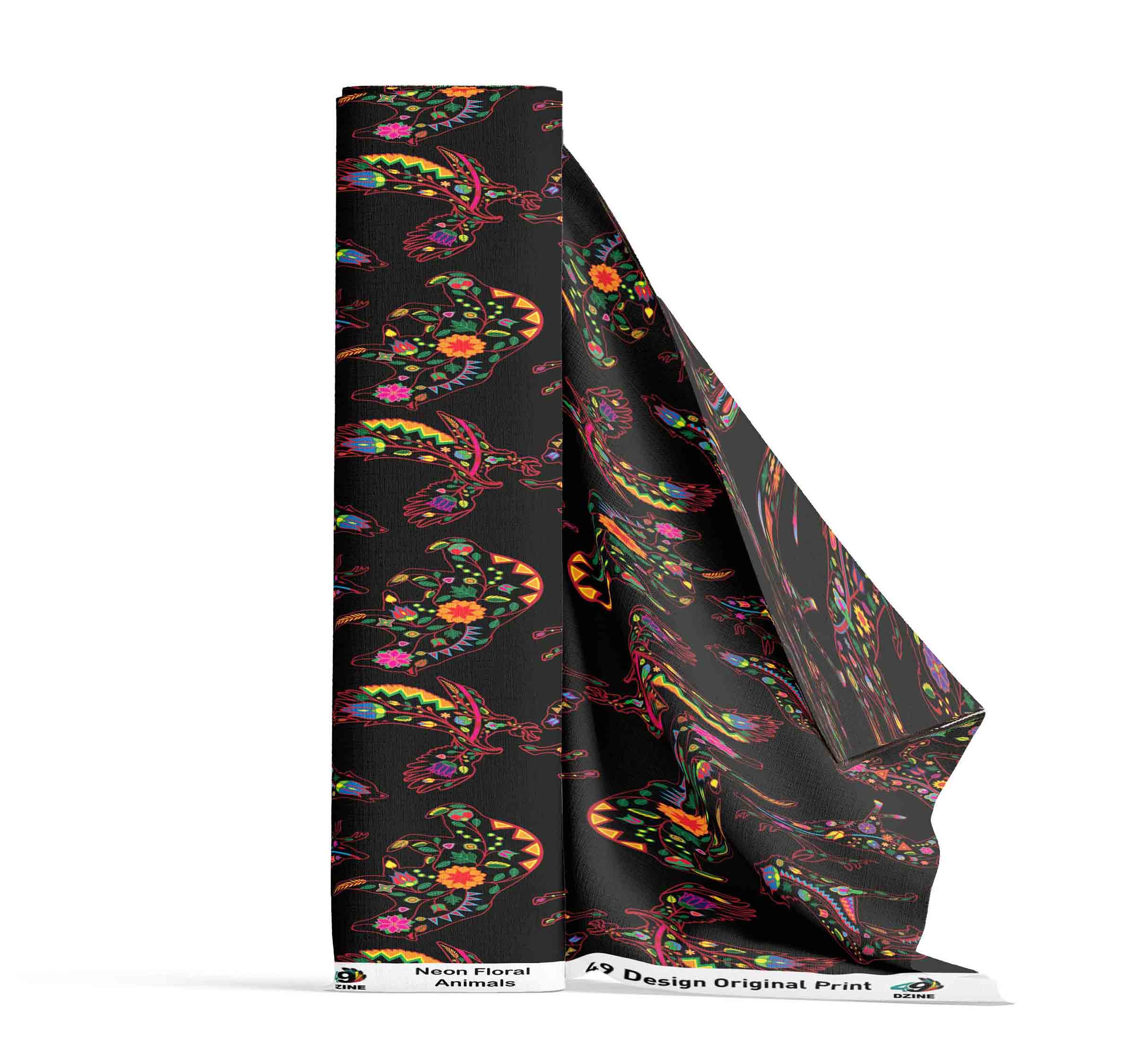 Neon Floral Animals Satin Fabric By the Yard Pre Order