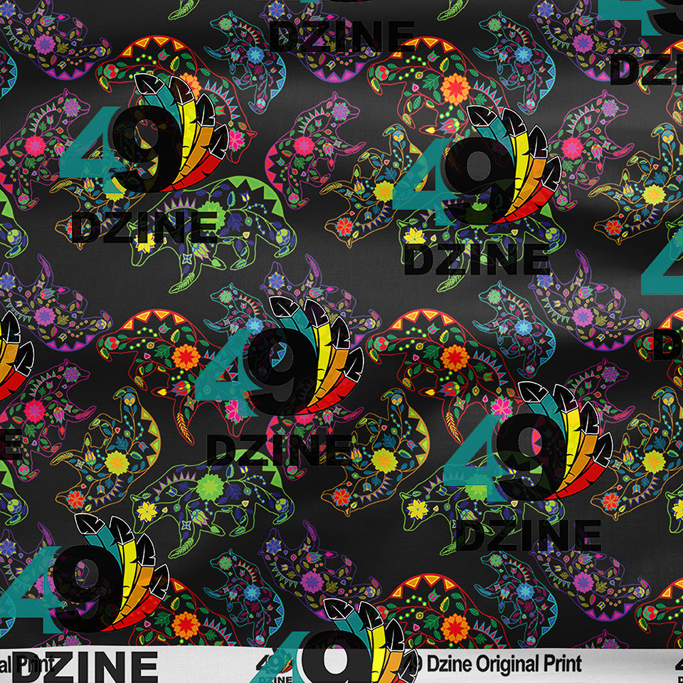 Neon Floral Bears Satin Fabric By the Yard Pre Order