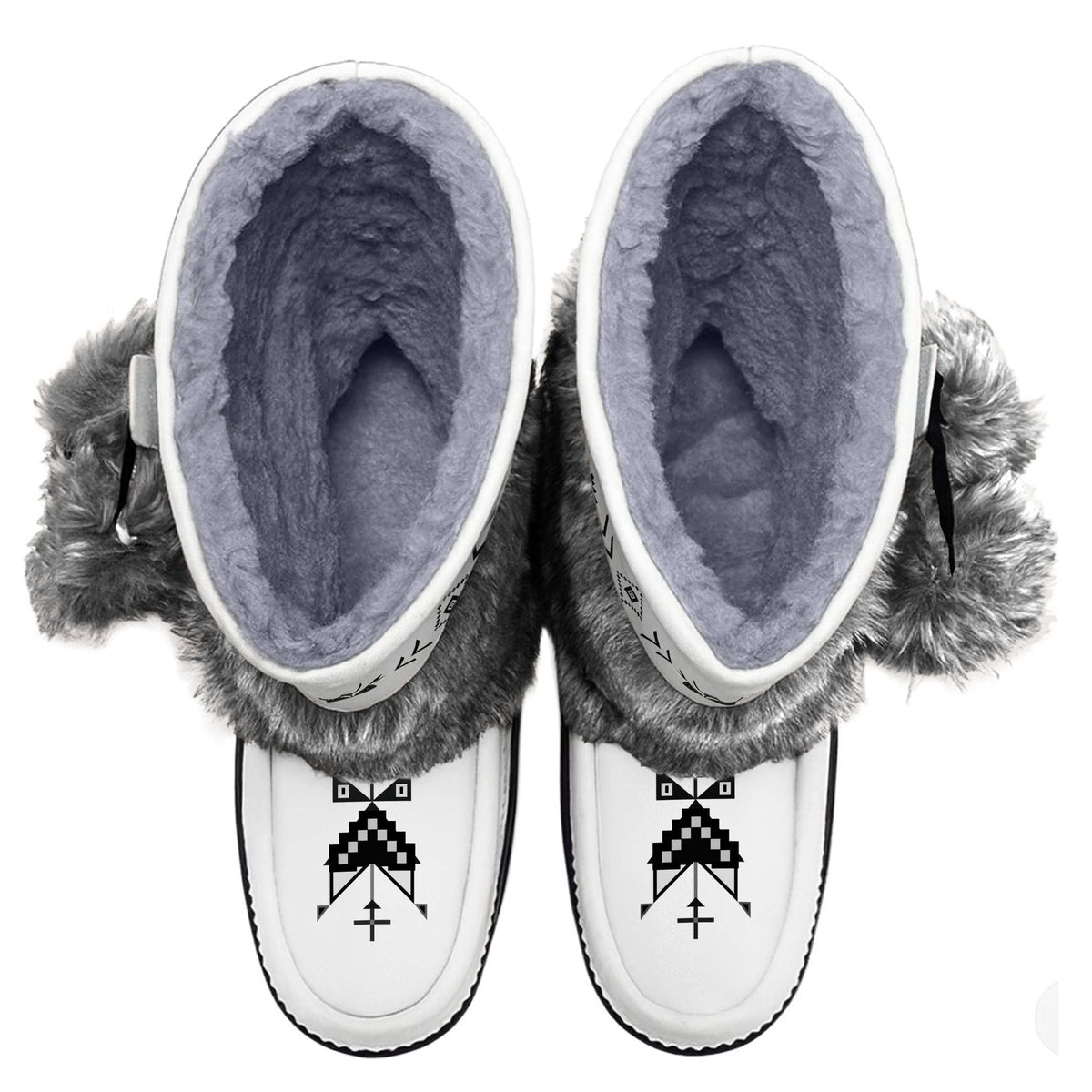 Owl Watcher White Real Leather MocLux Calf with Grey Fur