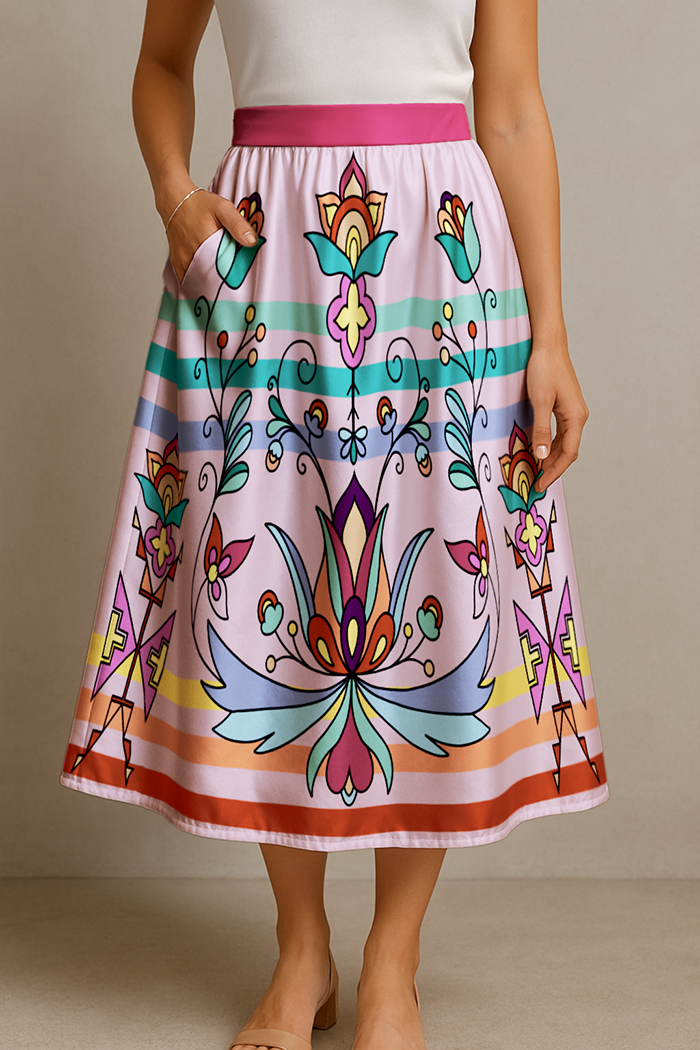 Petalpoint Ceremony Pastel Elastic Waist Pocket Midi Skirt