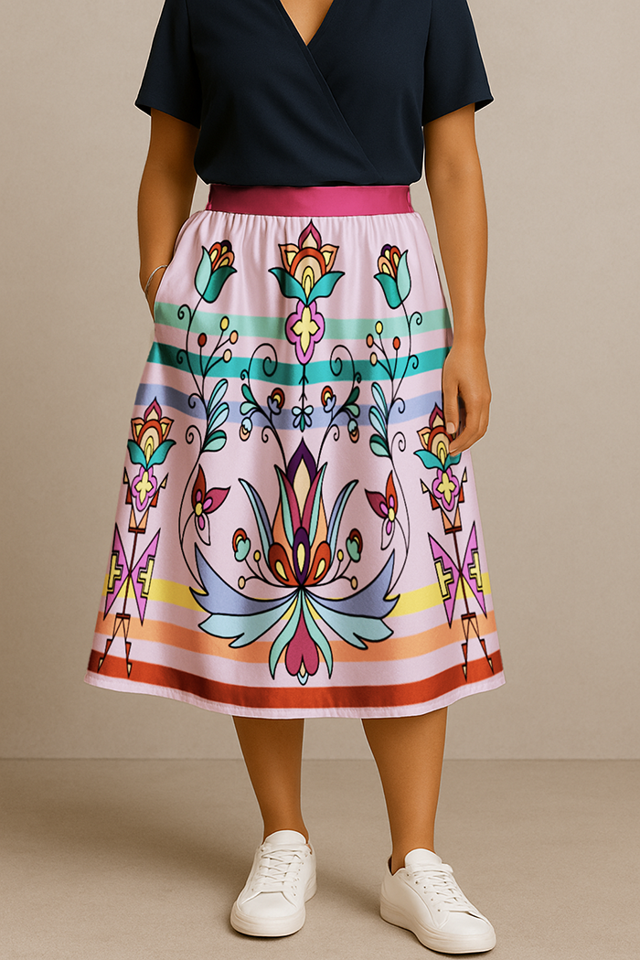 Petalpoint Ceremony Pastel Elastic Waist Pocket Midi Skirt
