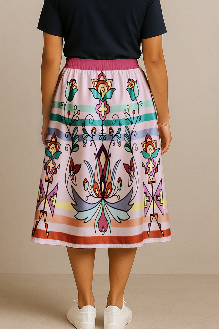 Petalpoint Ceremony Pastel Elastic Waist Pocket Midi Skirt