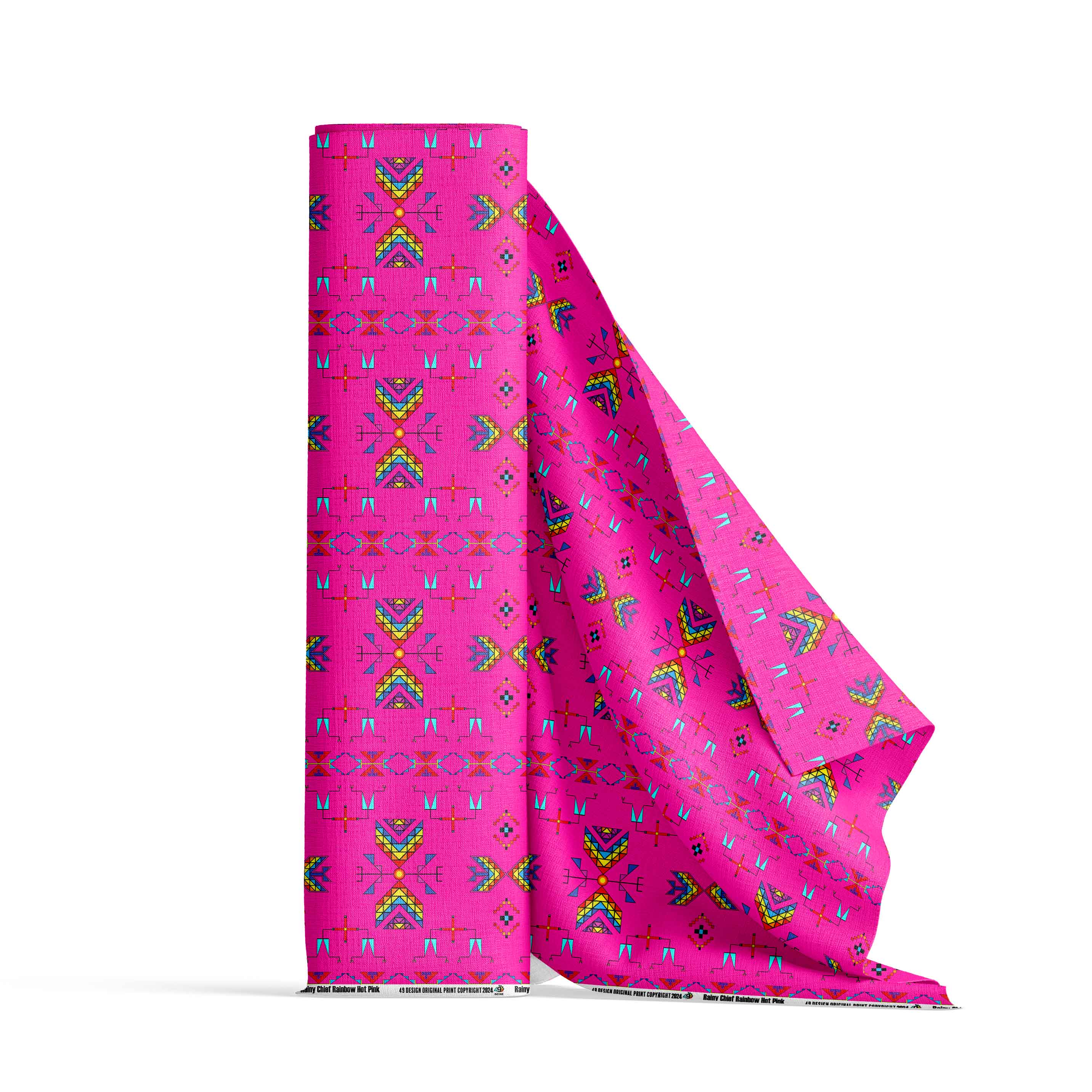 Rainy Chief Rainbow Hot Pink Satin Fabric By the Yard Pre Order