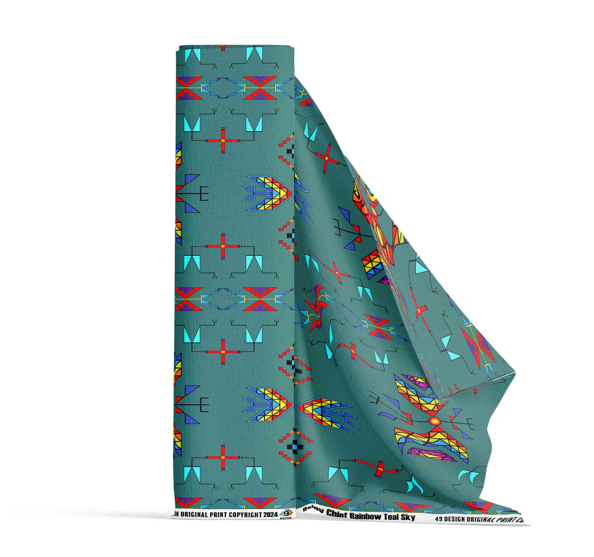 Rainy Chief Rainbow Teal Sky 56 Inch Cotton Poplin Pre Order