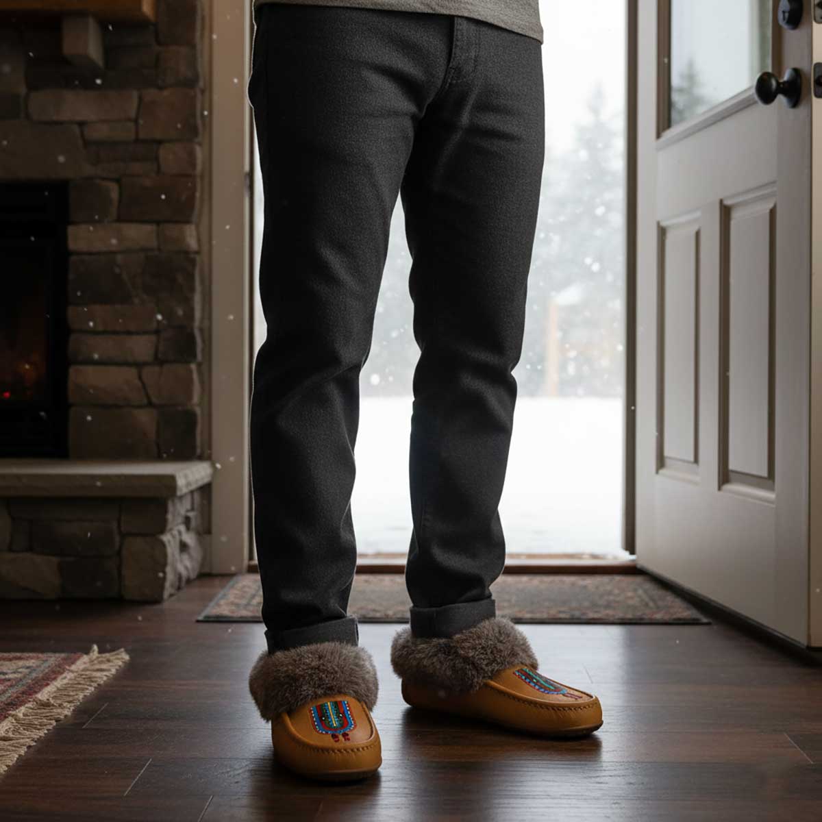 River Hold Tan Leather Mottled Fur Moccasin