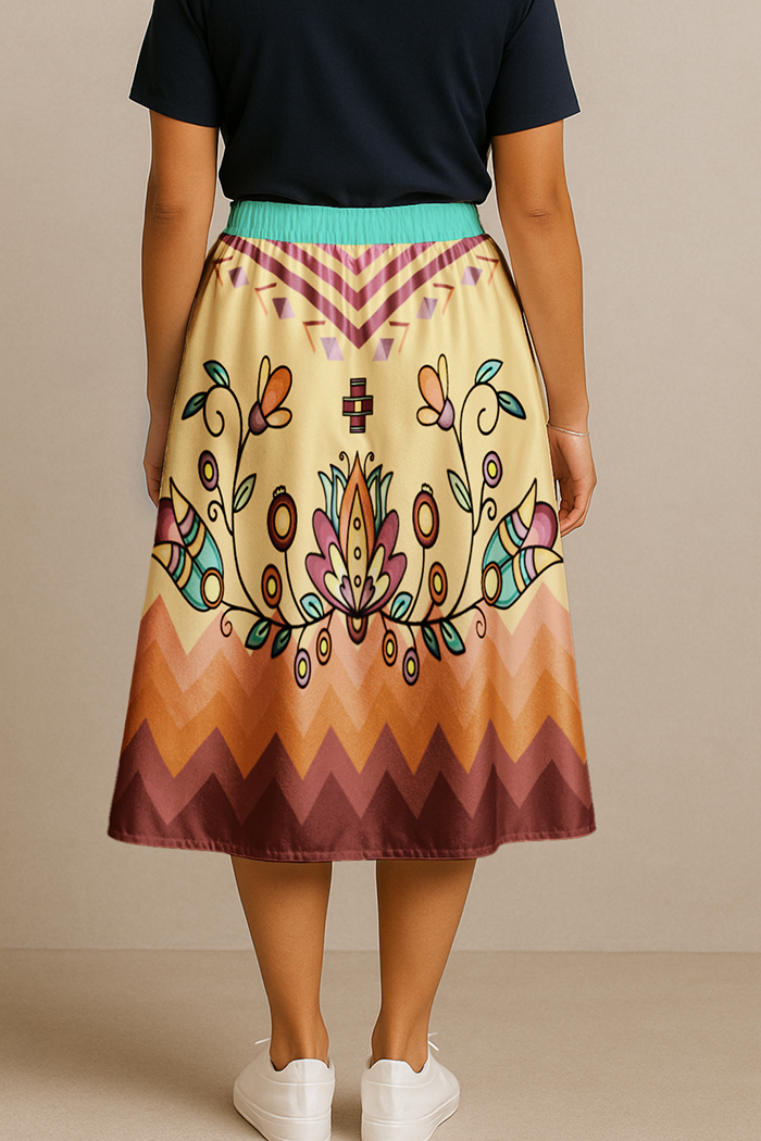 Roots and Rising Bright Elastic Waist Pocket Midi Skirt