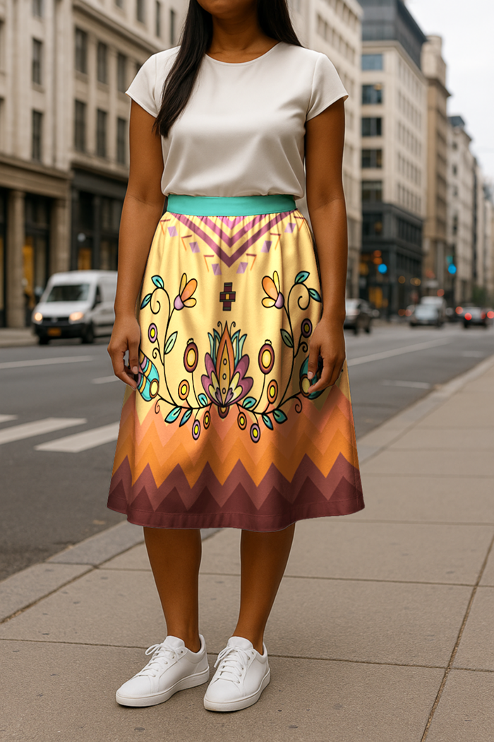 Roots and Rising Bright Elastic Waist Pocket Midi Skirt