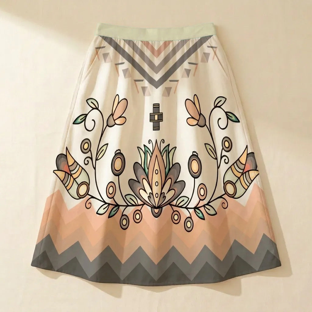 Roots and Rising Earthy Elastic Waist Pocket Midi Skirt