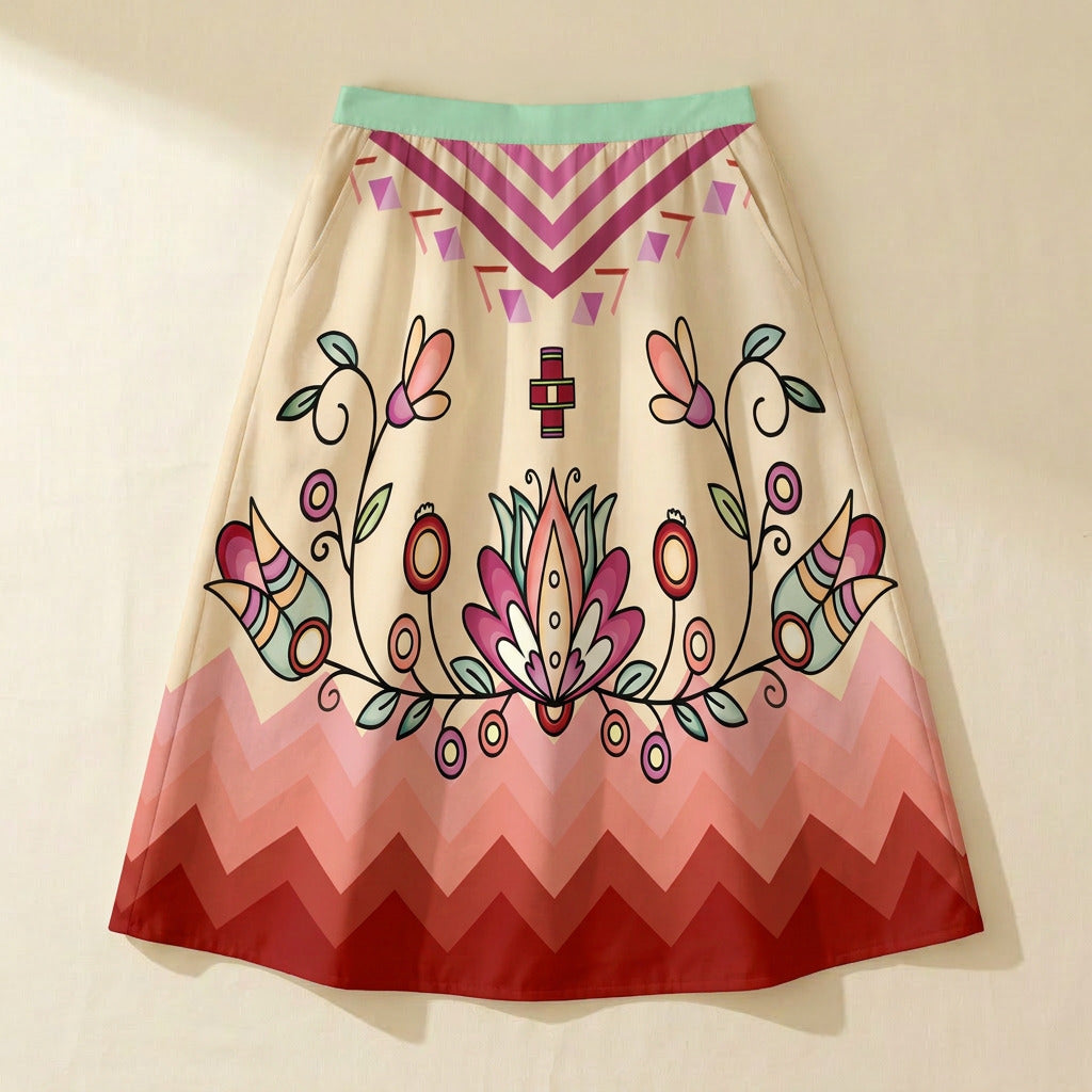 Roots and Rising Pastel Elastic Waist Pocket Midi Skirt