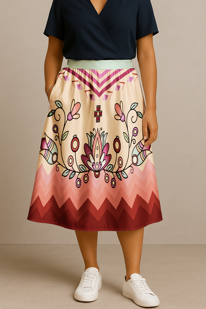 Roots and Rising Pastel Elastic Waist Pocket Midi Skirt