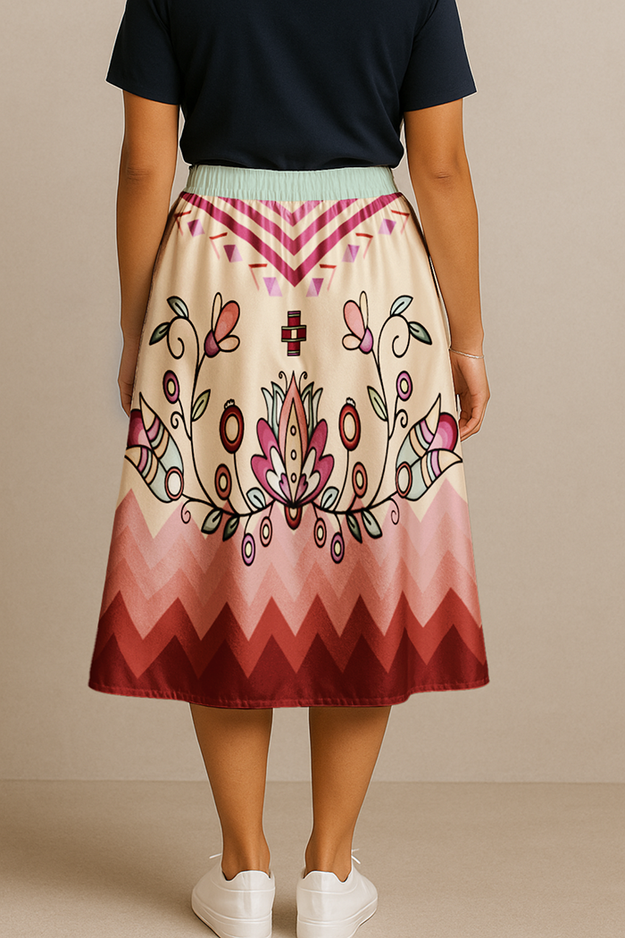 Roots and Rising Pastel Elastic Waist Pocket Midi Skirt