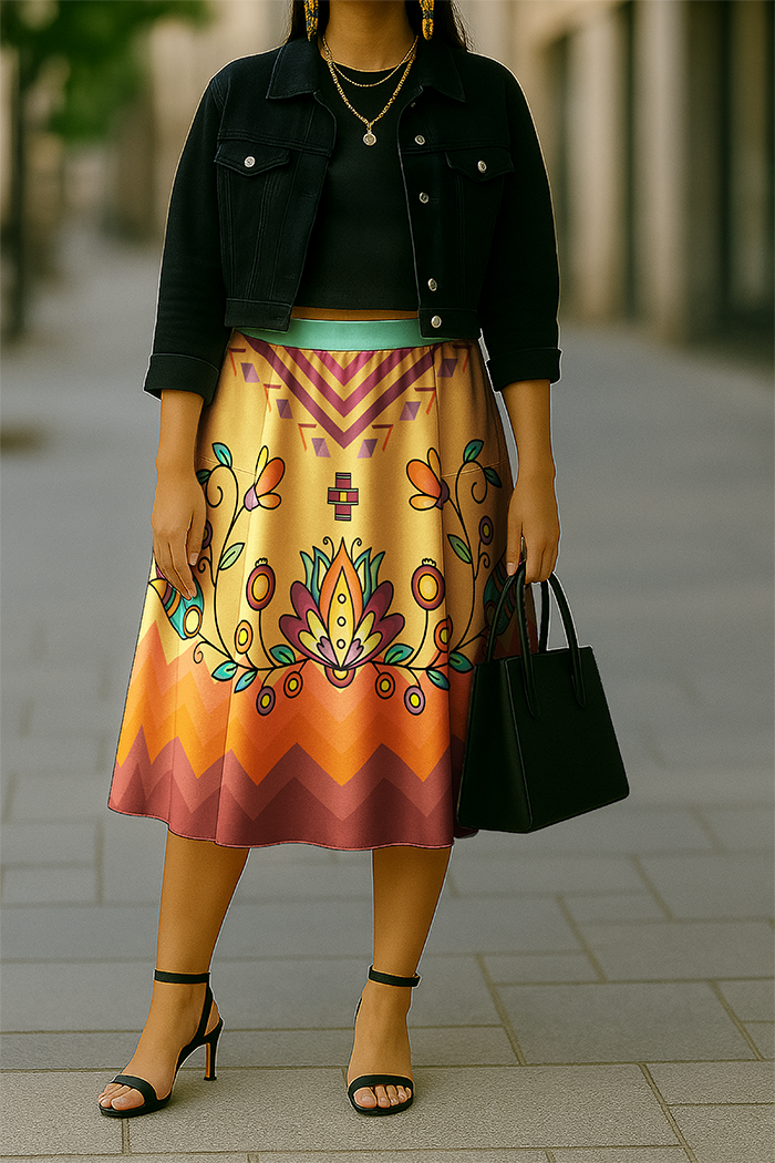 Roots and Rising Bright Elastic Waist Pocket Midi Skirt
