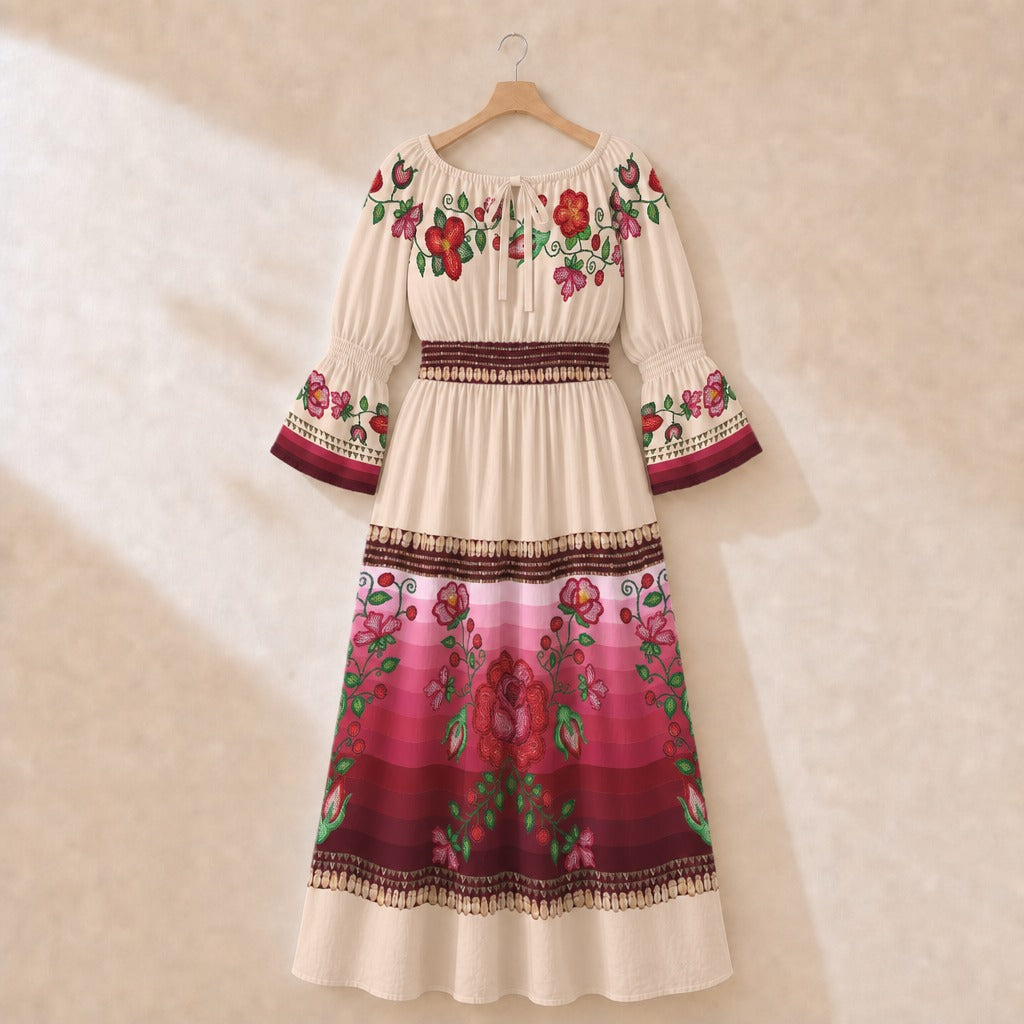 Rose Reverie Cream 1 Smocked Waist Peasant Dress