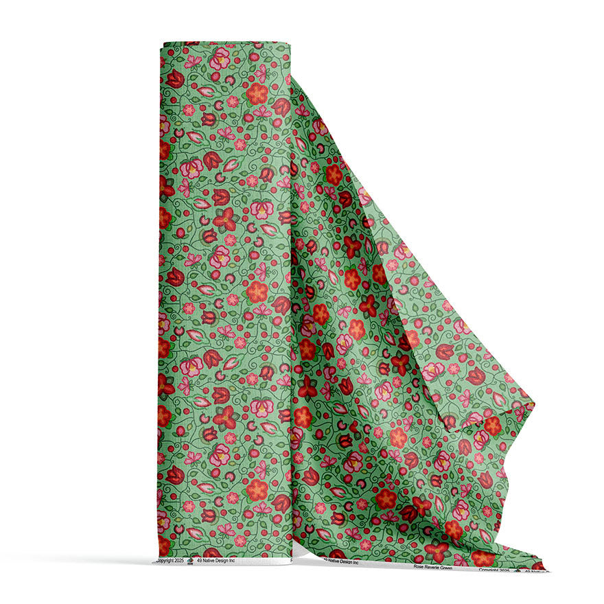 Rose Reverie Green Satin Fabric By the Yard Pre Order