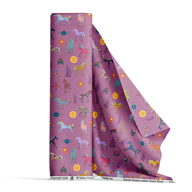 Sacred Horses Ledger Dusty Rose 42 Inch Cotton Poplin Pre Order