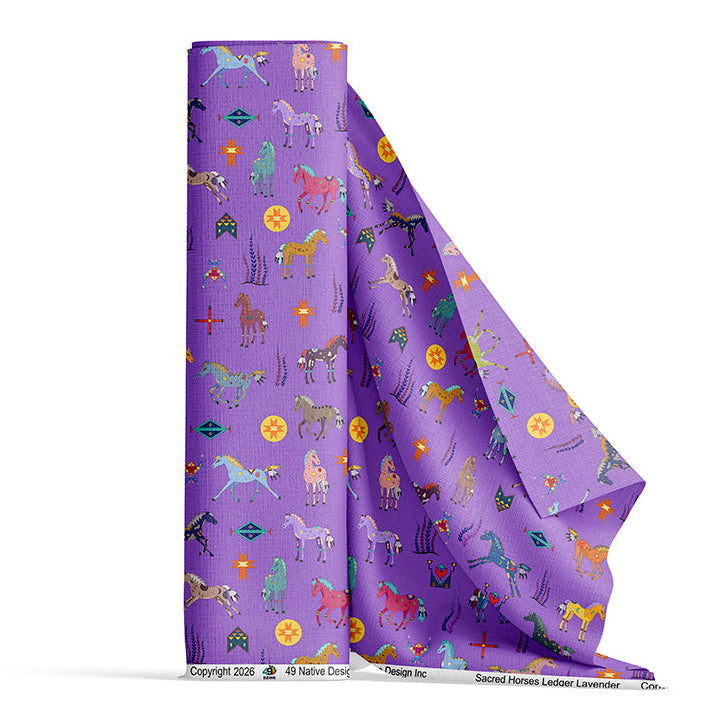Sacred Horses Ledger Lavender Satin Fabric By the Yard Pre Order