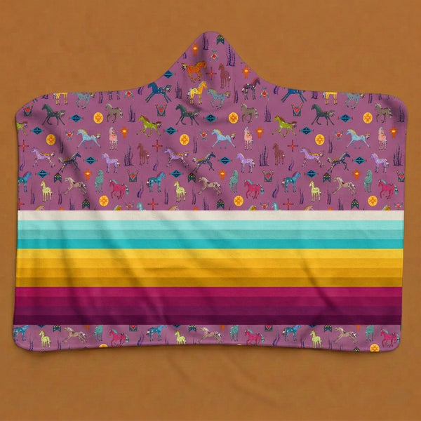 Sacred Horses Rose Hooded Blanket