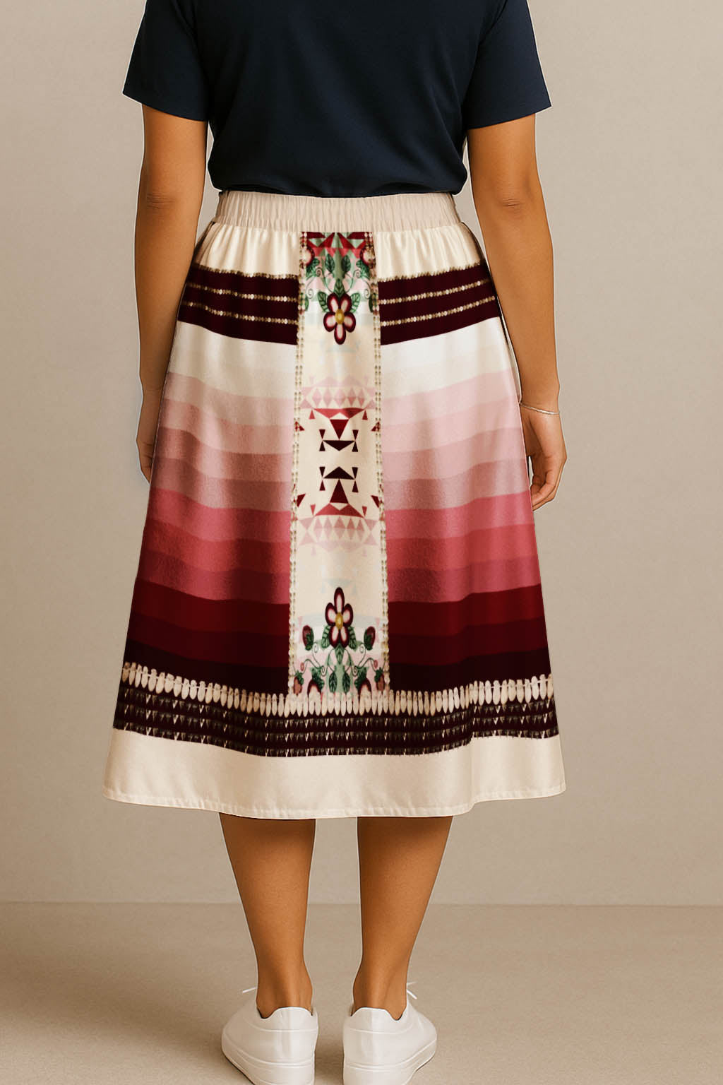 Sacred Strawberry Cream 2 Elastic Waist Pocket Midi Skirt