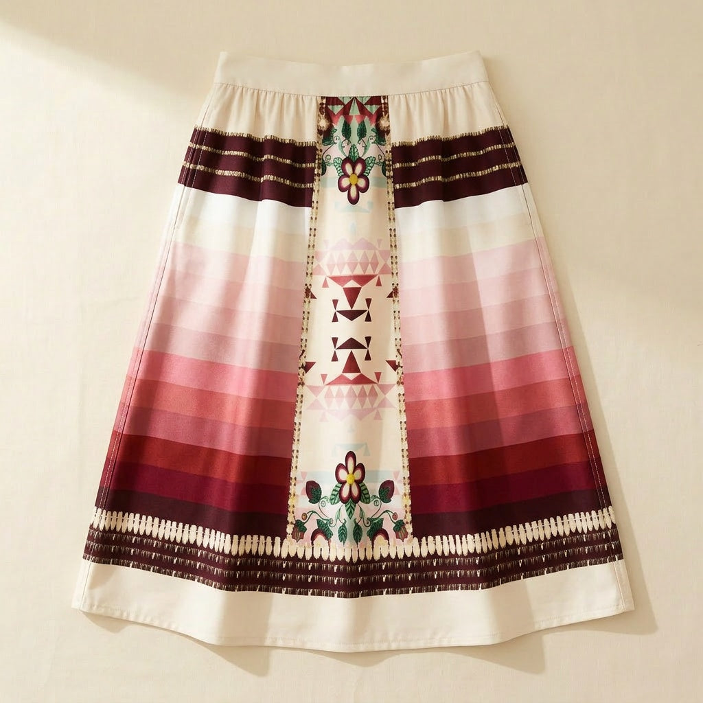Sacred Strawberry Cream 2 Elastic Waist Pocket Midi Skirt