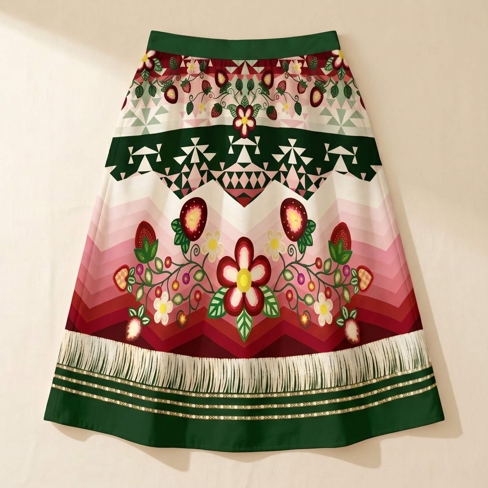 Sacred Strawberry Hunter 1 Elastic Waist Pocket Midi Skirt