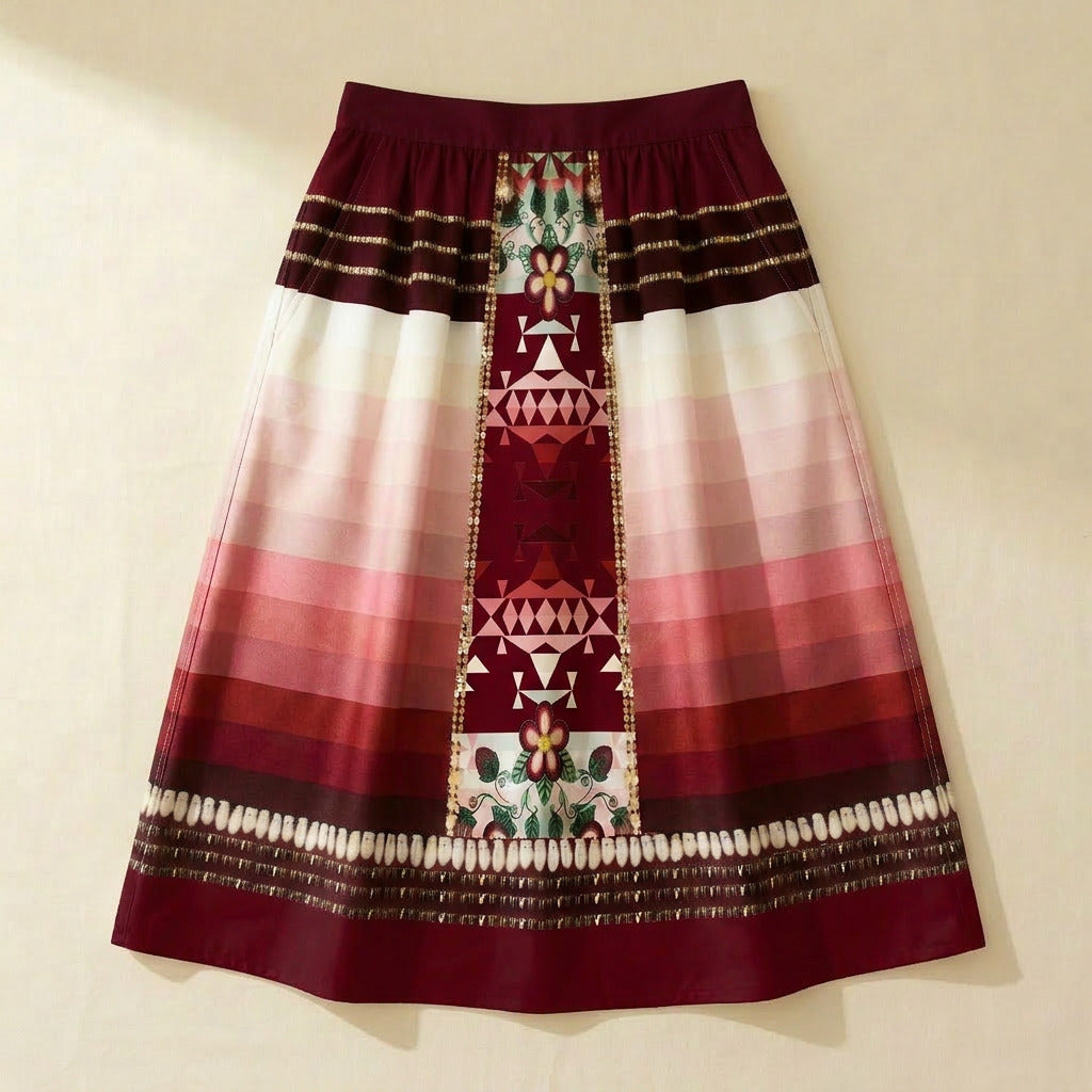 Sacred Strawberry Maroon 2 Elastic Waist Pocket Midi Skirt