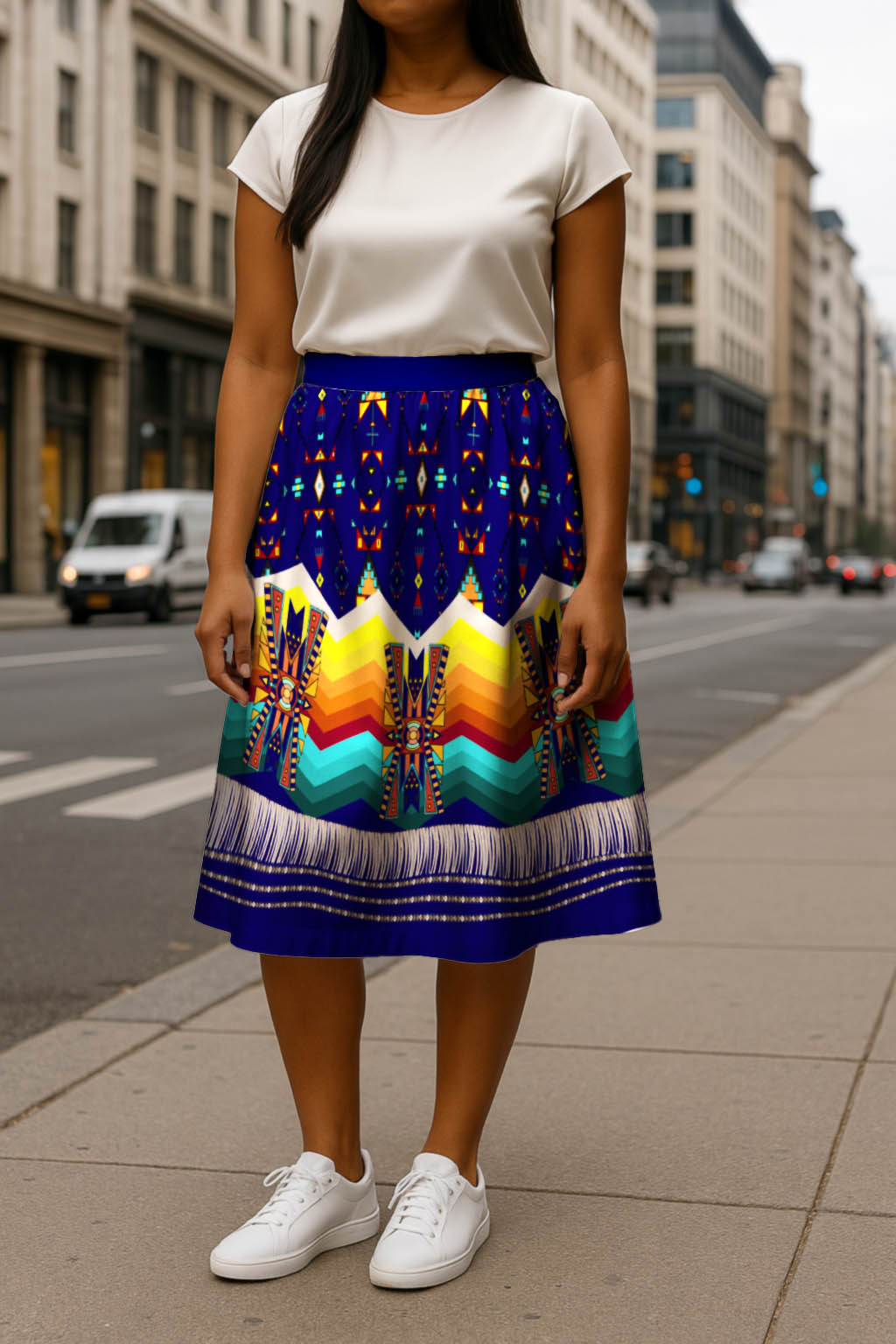Sentinel of the Plains Navy 1 Elastic Waist Pocket Midi Skirt